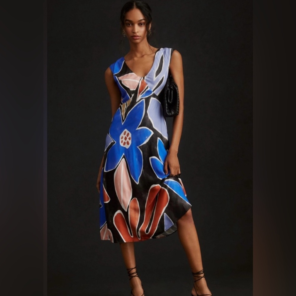 Anthropologie Floral Sleeveless Dress - Blue and Black